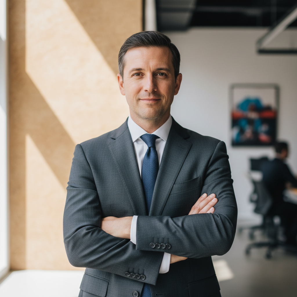 Successful businessman in formal attire with warm smile